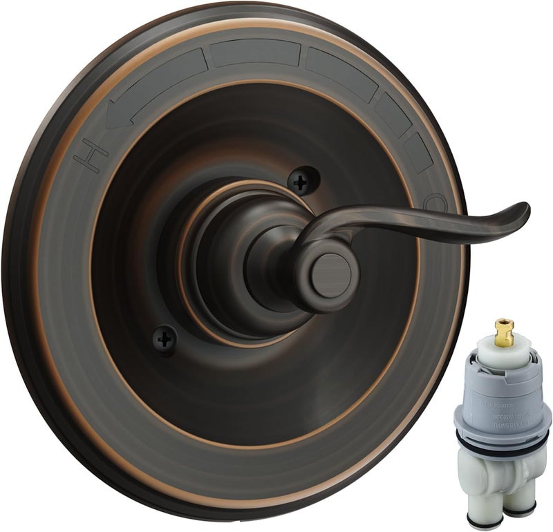 Universal Shower Trim Kit for Delta 13/14 Series, Matte Black Metal Handle & Cover Plate, Fits R10000-UNBX/UNBXHF/UNWS/UNWSHF, Cartridge Included, Easy DIY Install (Valve Body Not Included)